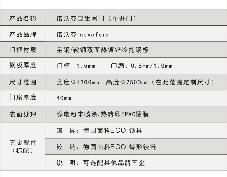 諾沃芬衛(wèi)生間門參數(shù)
